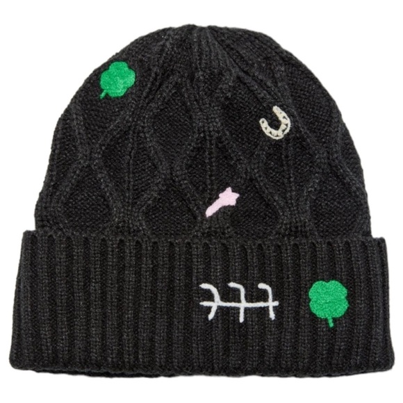 New with tags Urban Outfitters Black Bella Embroidered Beanie - Picture 1 of 6